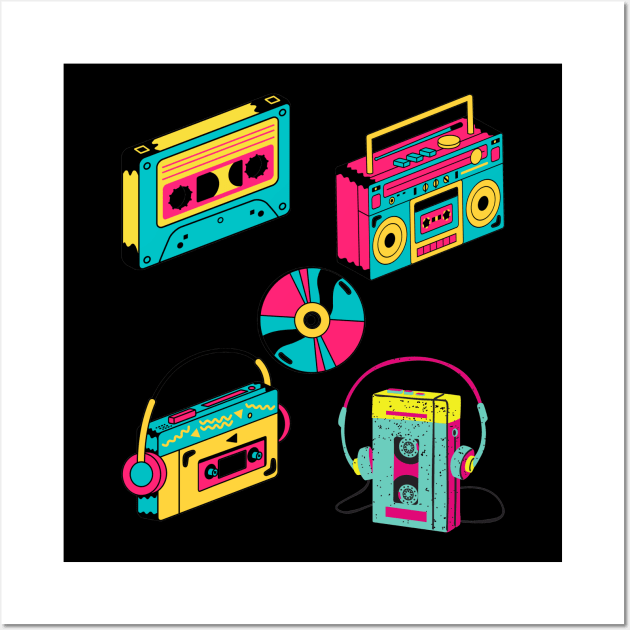 Music Retro art Colorful Cassettes tape Design Wall Art by Shop-now-4-U 